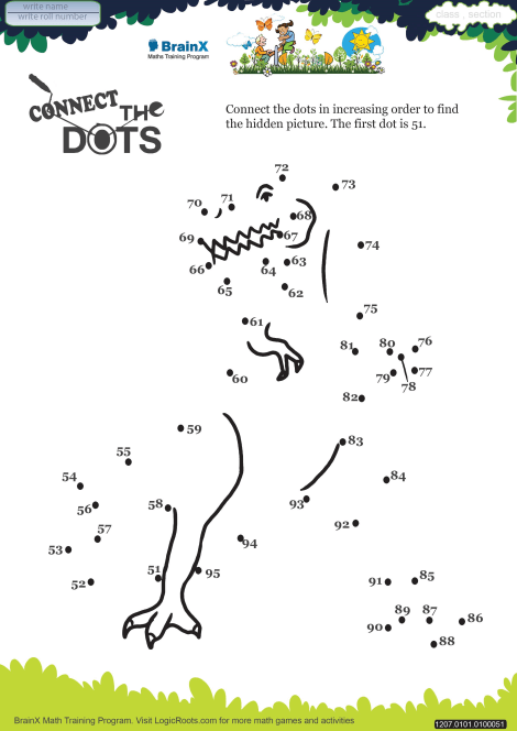 Connect The Dots Dino Math Worksheet For Grade 1 Free Printable 