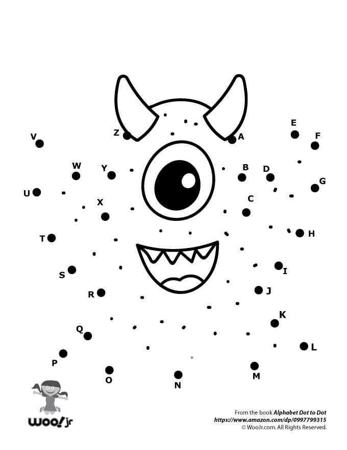 Cute Monster Dot To Dot Woo Jr Kids Activities Dot Worksheets 