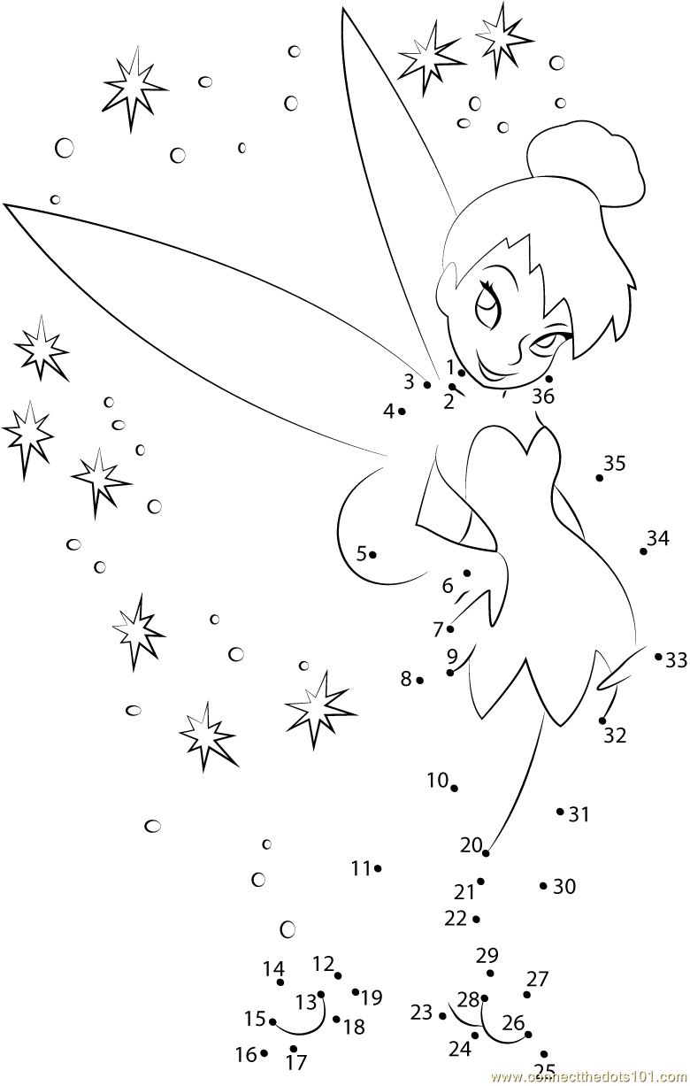Shiny Tinkerbell Dot To Dot Printable Worksheet Connect The Dots 