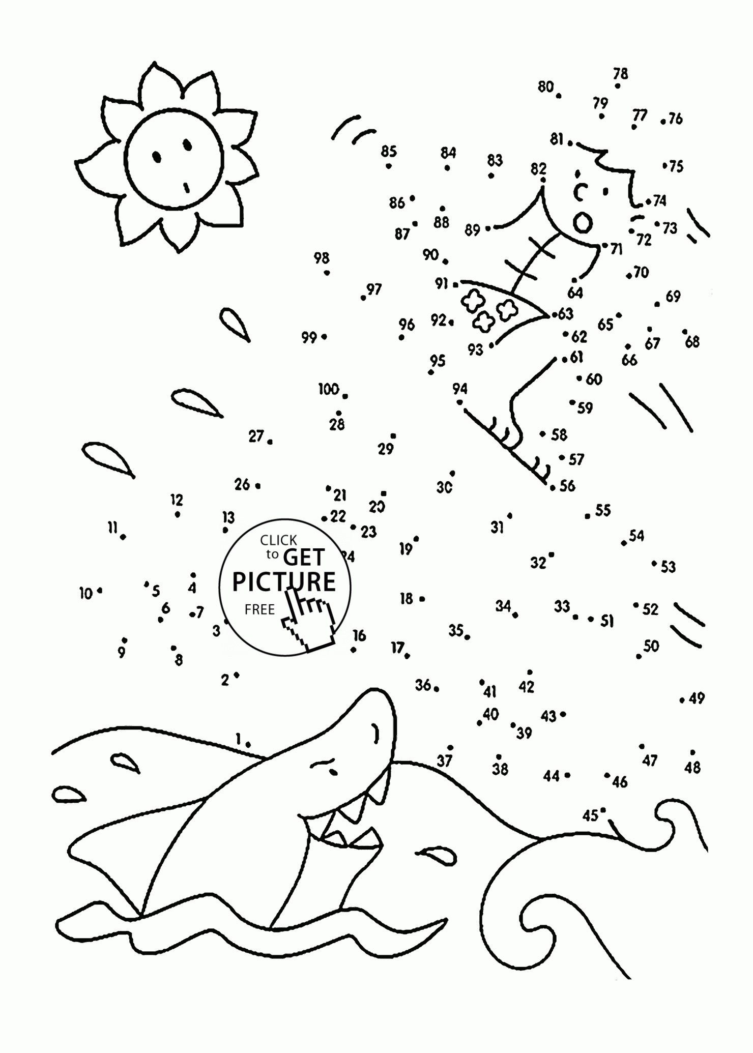 Surfer And Shark Dot To Dot Coloring Pages For Kids Connect The Dots 