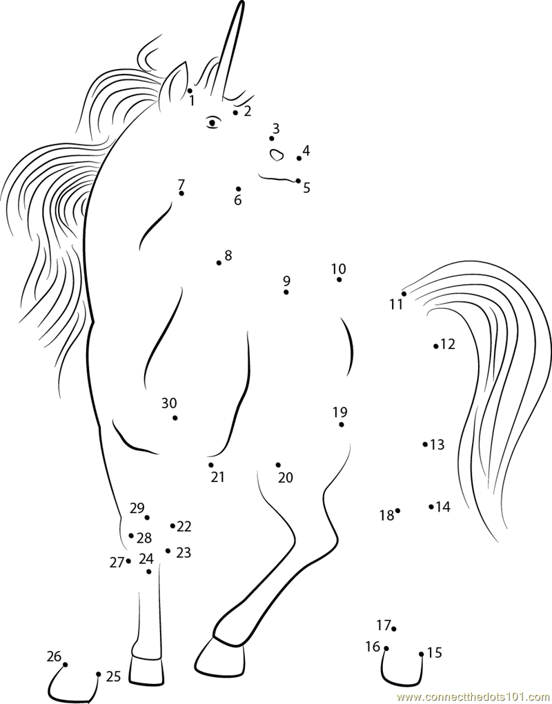 White Unicorn Dot To Dot Printable Worksheet Connect The Dots